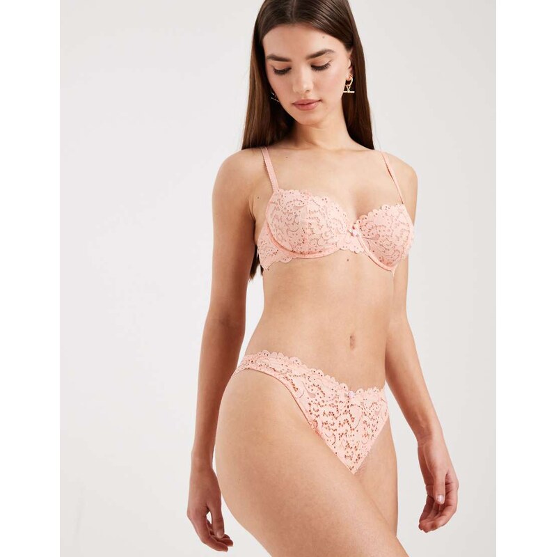 Lindex Billie lace low waisted thong in light coral-Orange 115414944
