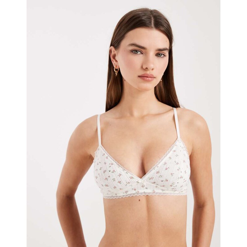 Lindex floral pointelle bralette in off white 115414945