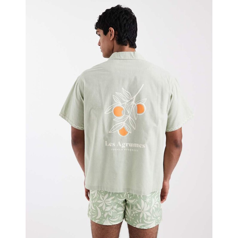 Aray embroidered revere beach shirt in sage green