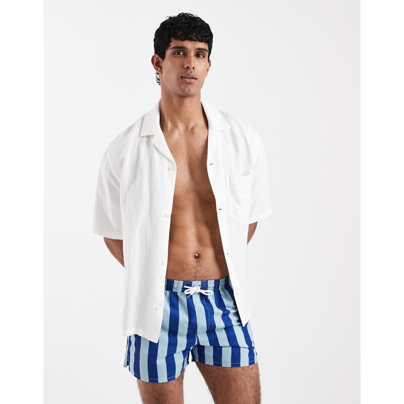 Aray swimshort in tonal mid blue stripe