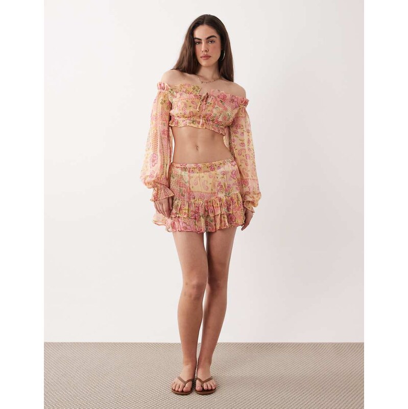 Aray off shoulder top in pink paisley