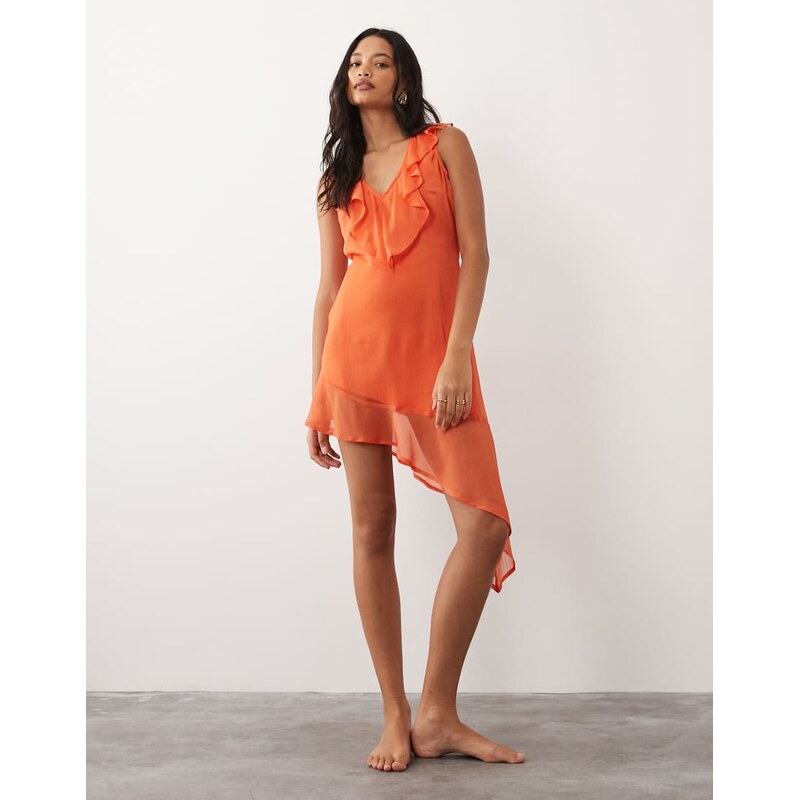 Aray ruffle mini beach dress in orange