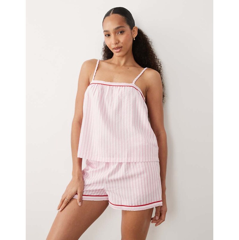 Threadbare cami top and shorts pyjama set in pink stripe