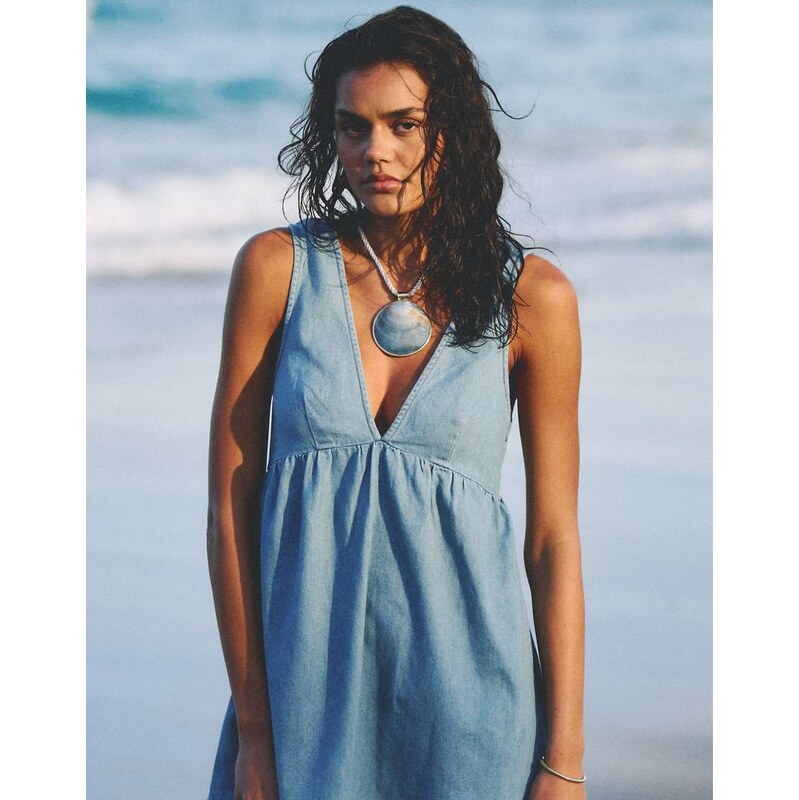 Rhythm presley denim mini dress in lightwash blue