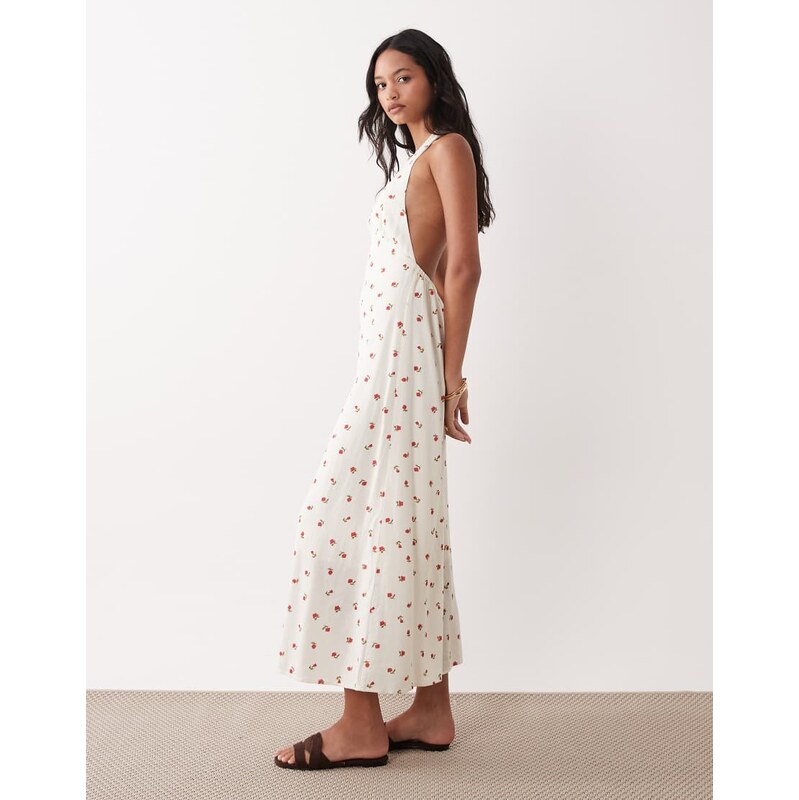 Rhythm ditsy floral halter neck maxi dress in cream-White 115415058