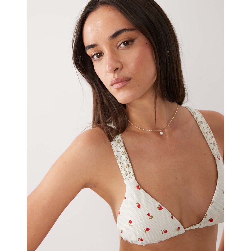Rhythm ditsy floral triangle bikini top in cream-White 115415079