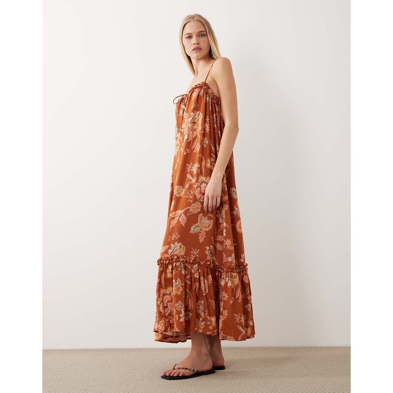 Accessorize floral frill maxi dress in rust-Orange 115415084