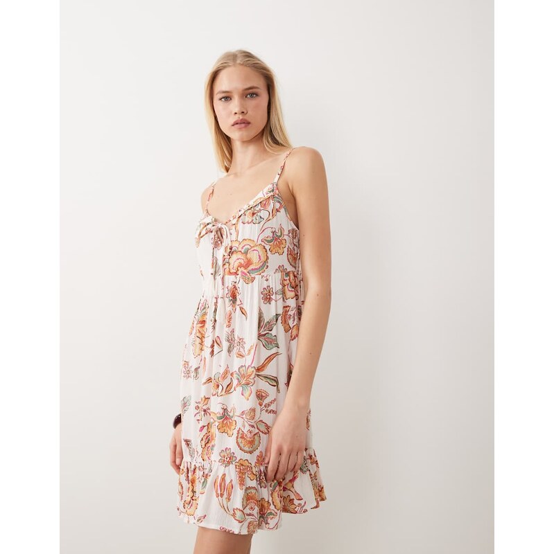 Accessorize floral tie front mini beach dress in ivory-White 115415085