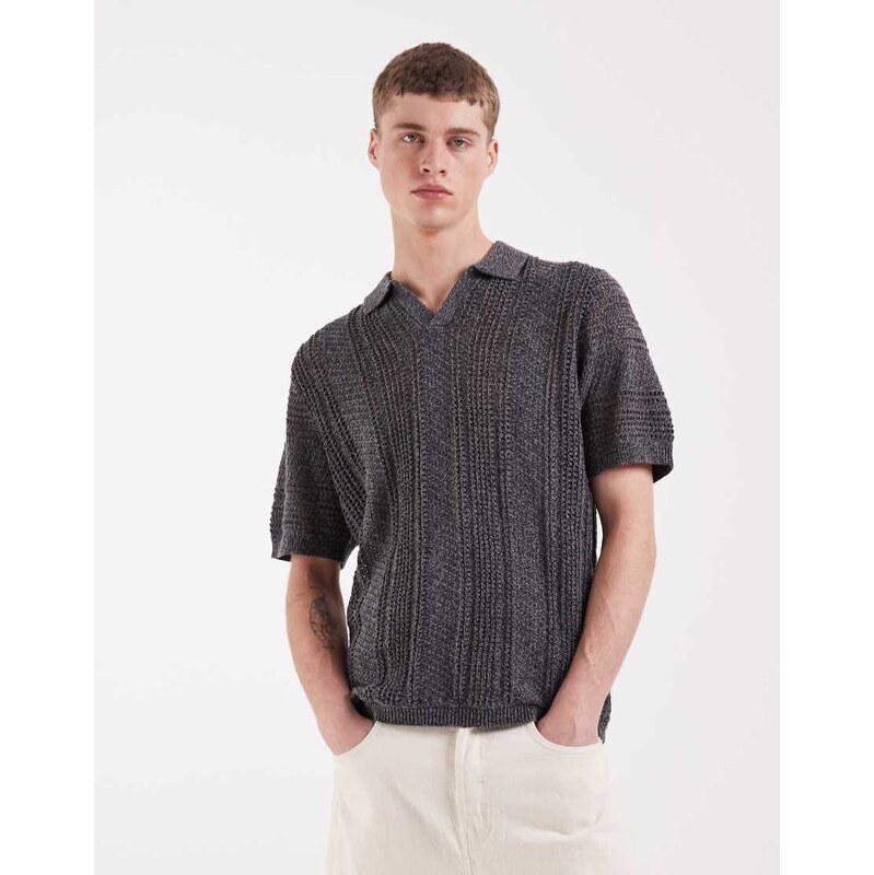 ASOS DESIGN relaxed short sleeve knitted crochet notch neck polo