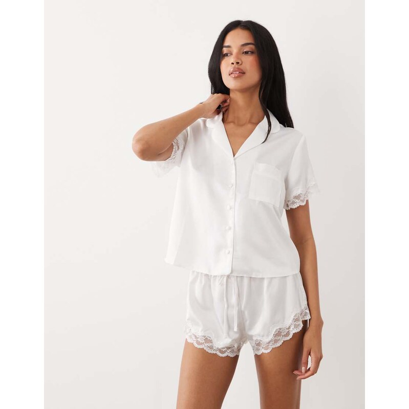 Boux Avenue Amelia bridal short sleeve revere and short set in ivory 115522518