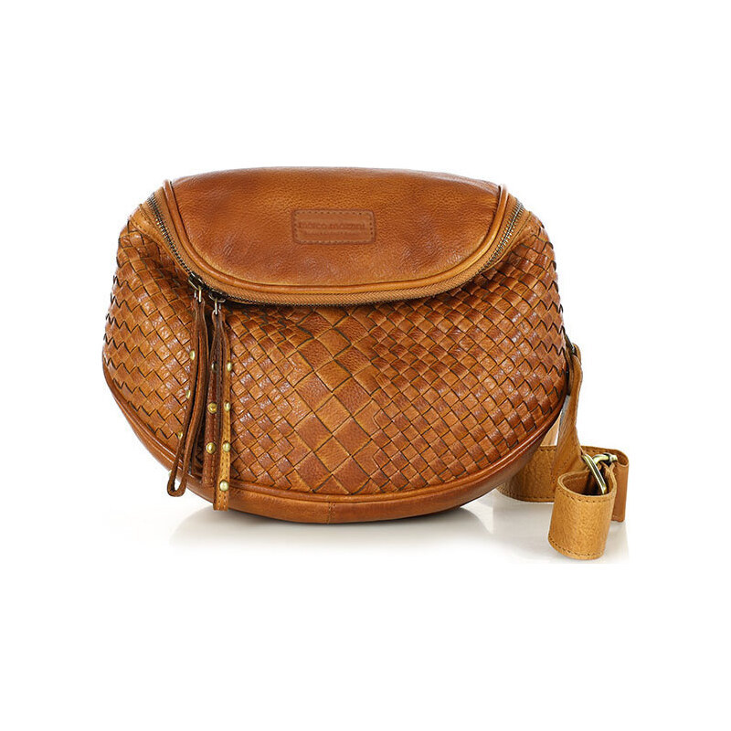 MARCO MAZZINI Kožená pletená crossbody - světle hnědá 85882045