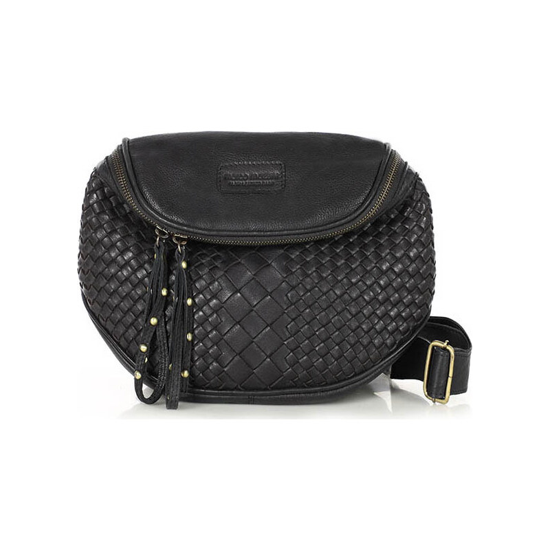 MARCO MAZZINI Kožená pletená crossbody - černá 85882044