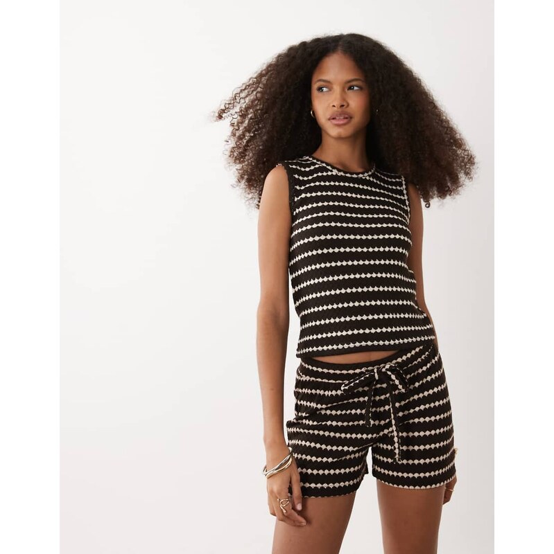 Brave Soul Co-ord knitted shorts in brown and cream stripe