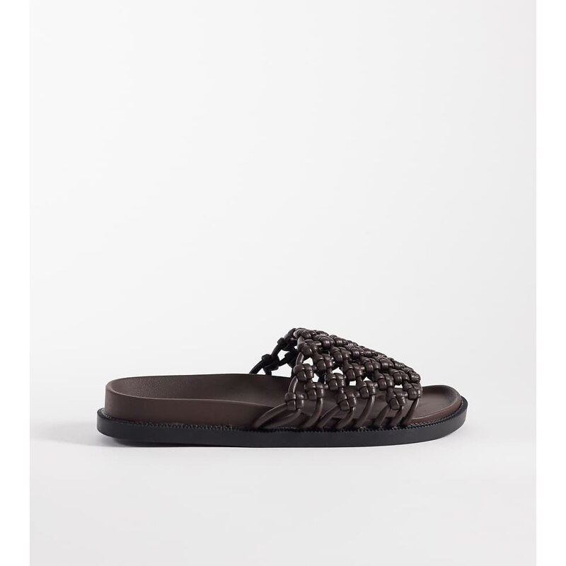 SEQWL Wide Fit woven flat sandals in brown 115422446