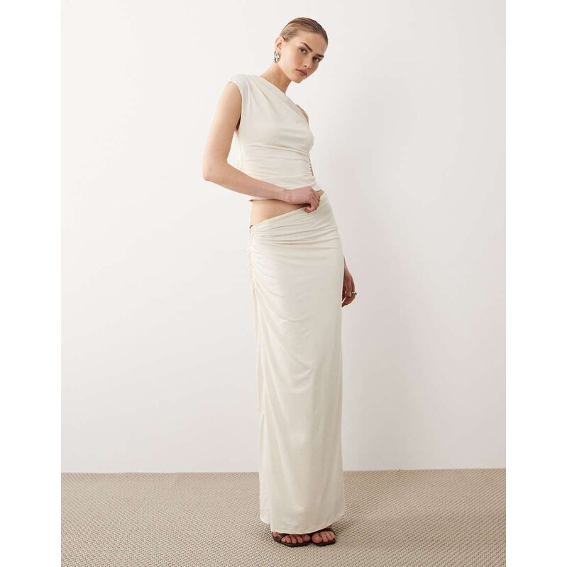 SNDYS beaded ring detail asymmetric waist maxi skirt co-ord in