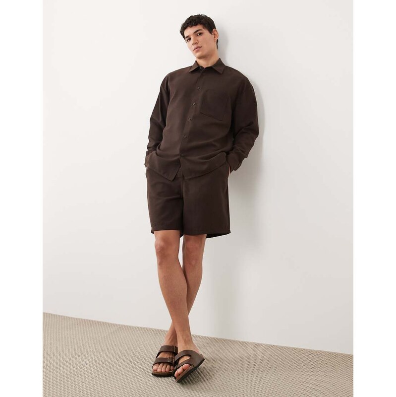 New Look co-ord linen look pull on shorts in brown