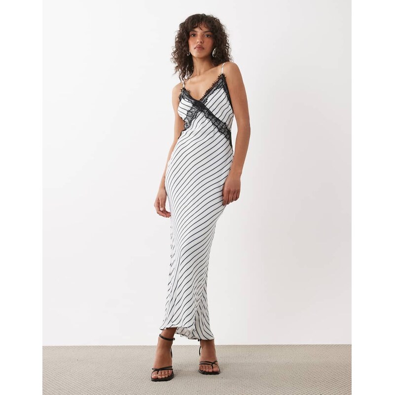 Nobodys Child Emerson satin lace cami maxi dress in white stripe