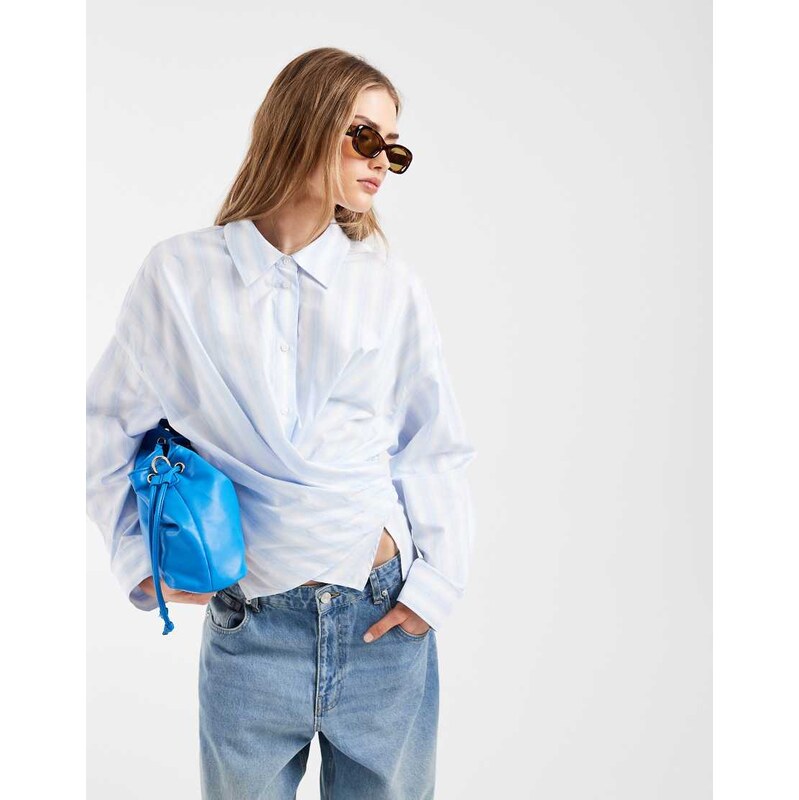 & Other Stories rich cotton front tie ruched wrap shirt in light