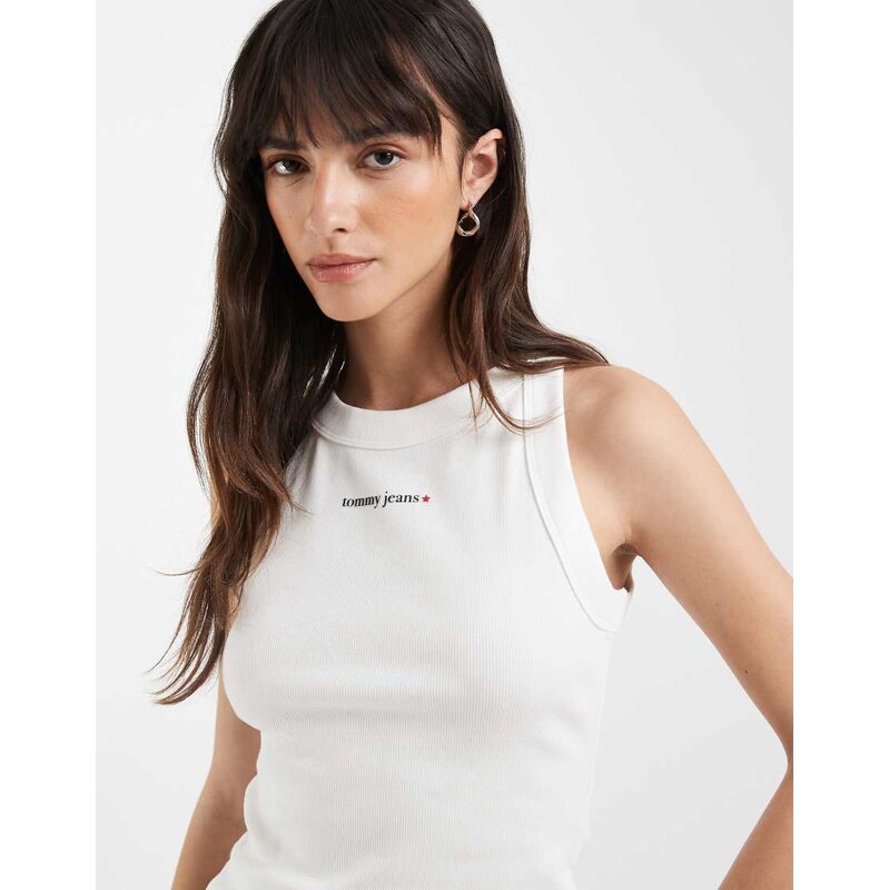 Tommy Jeans essential logo slim fit rib vest in white