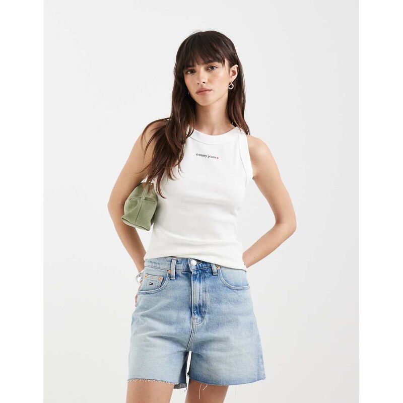 Tommy Jeans essential logo slim fit rib vest in white