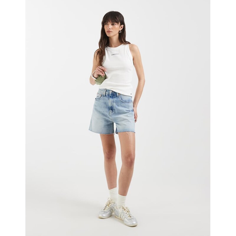 Tommy Jeans essential logo slim fit rib vest in white