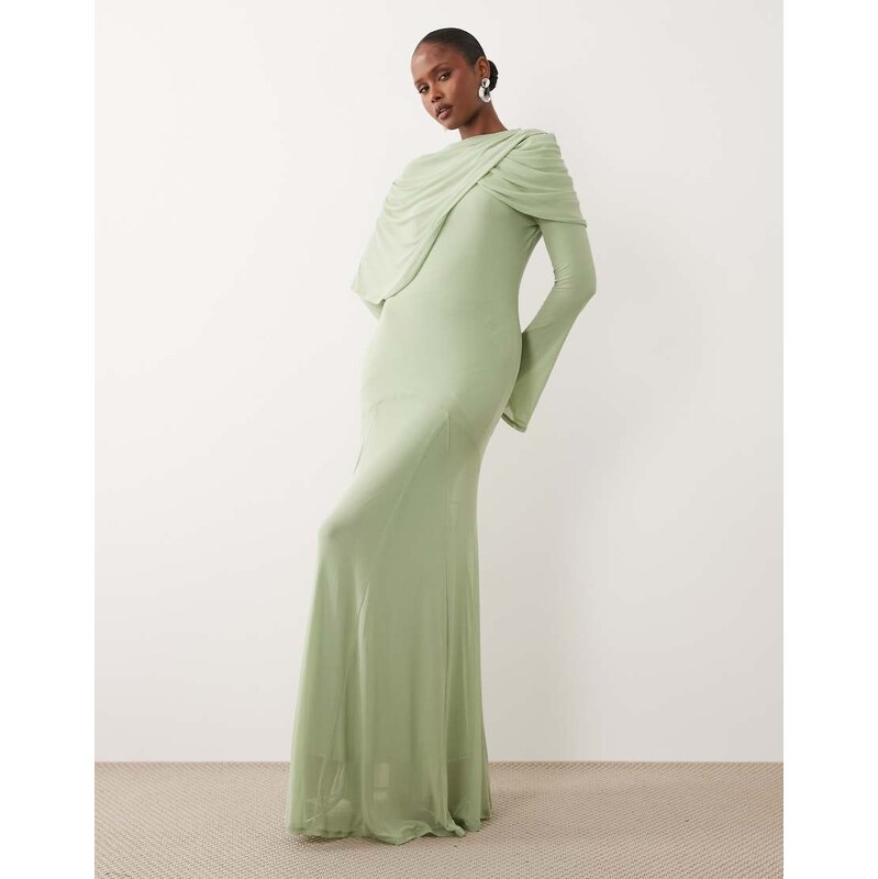 ASOS DESIGN modesty mesh maxi dress with overlay draped neckline
