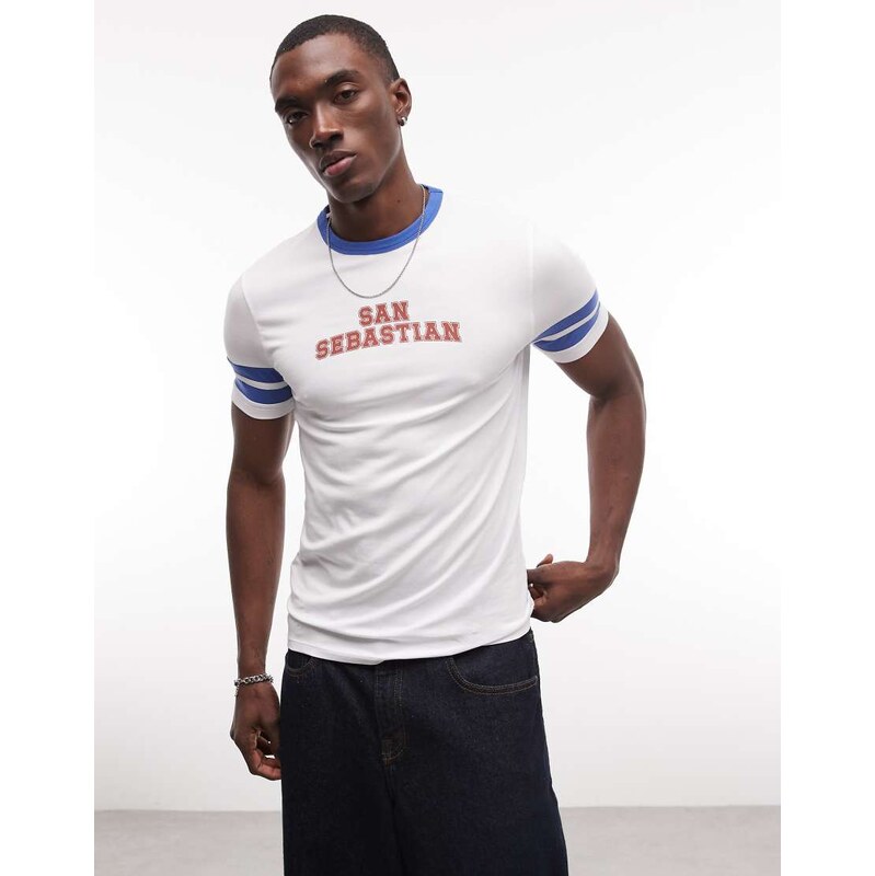 ASOS DESIGN muscle ringer t-shirt with San Sebastian graphic in