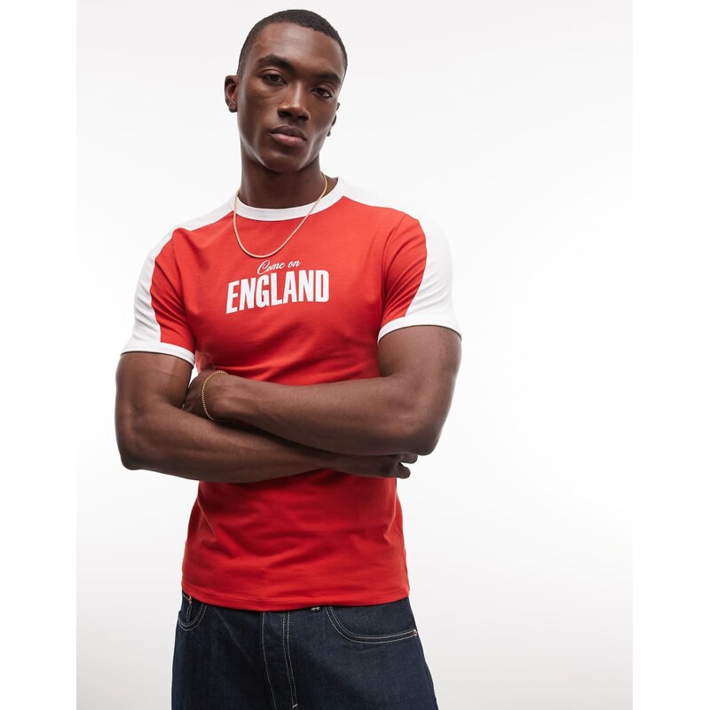 ASOS DESIGN muscle ringer t-shirt with England graphic in red