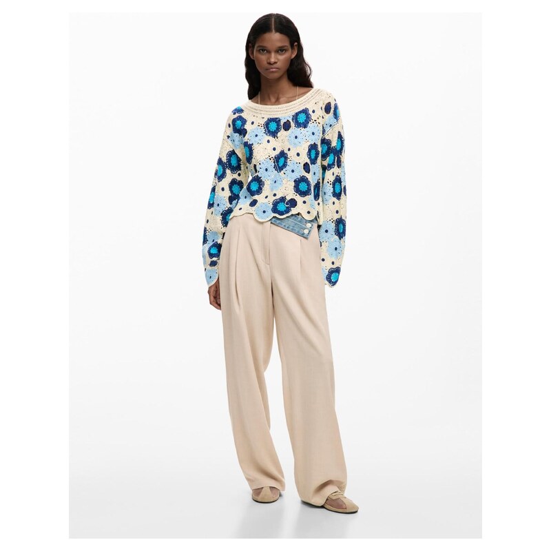 Desigual Svetr modrá / nebeská modř / offwhite