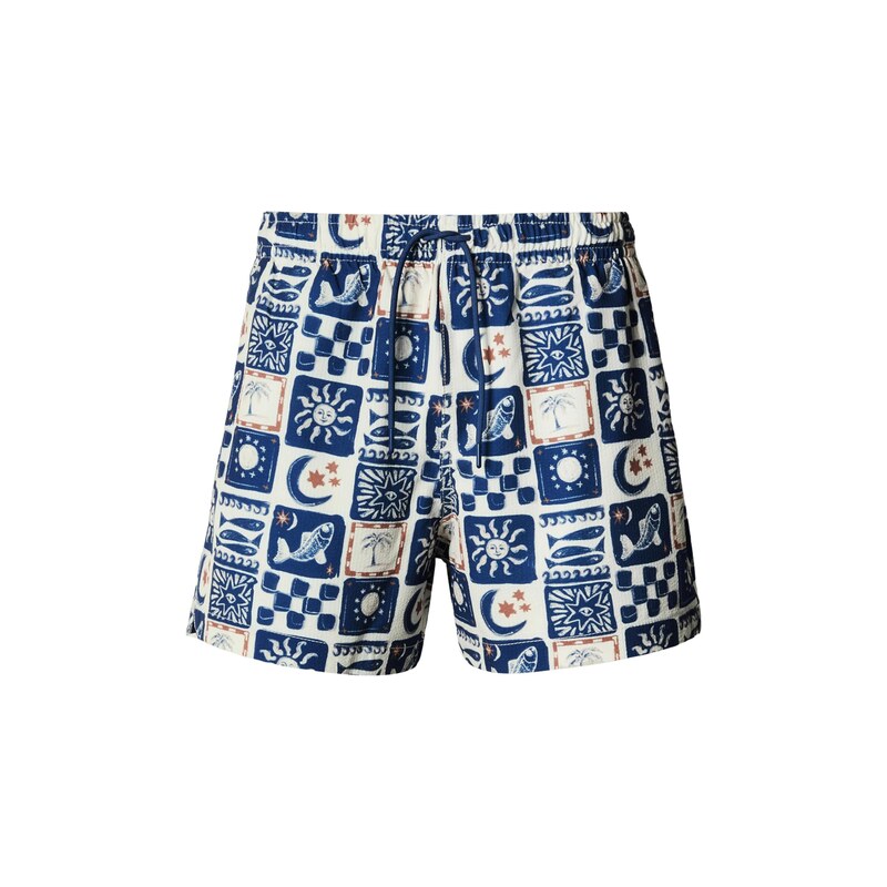 Abercrombie & Fitch Plavecké šortky modrá / hnědá / bílá 115418498