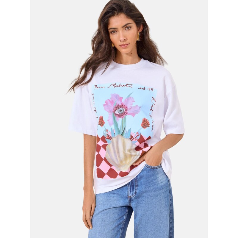 Lipsy Oversized tričko Whipstitch modrá / pink / bílá 115419756