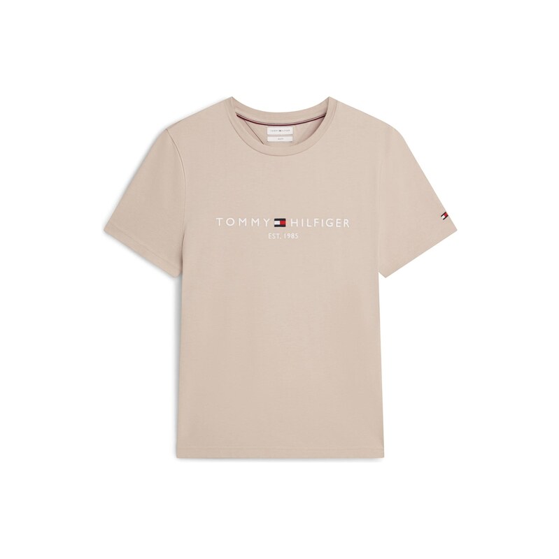 TOMMY HILFIGER Tričko Logo Embroidery Slim béžová / bílá