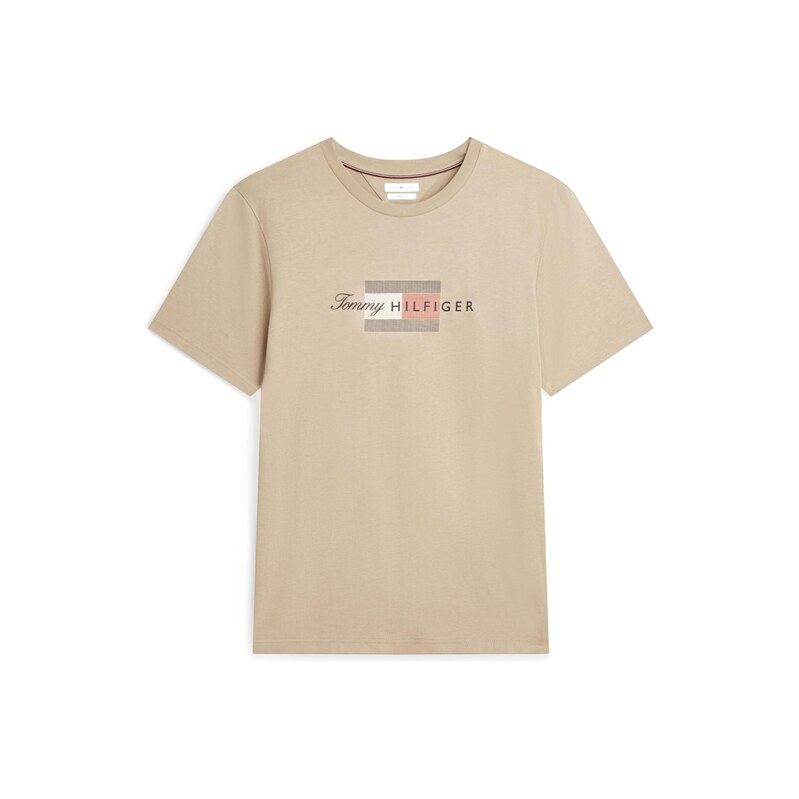 TOMMY HILFIGER Tričko Flag Graphic béžová / světle červená /
