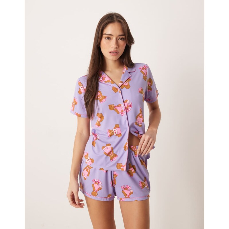 Urban Threads jersey revere top and short pyjama set in cowboy teddy 115422466