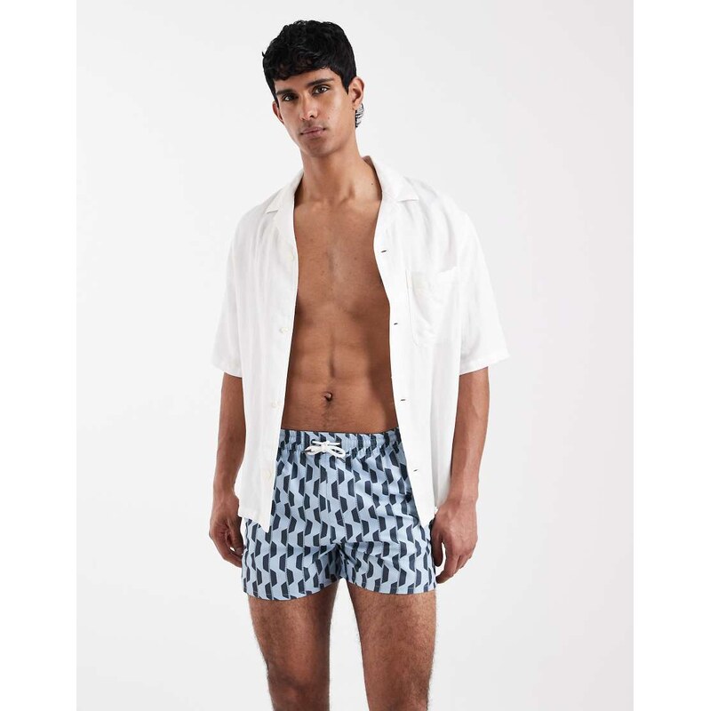 Aray geo print swimshort in mid blue