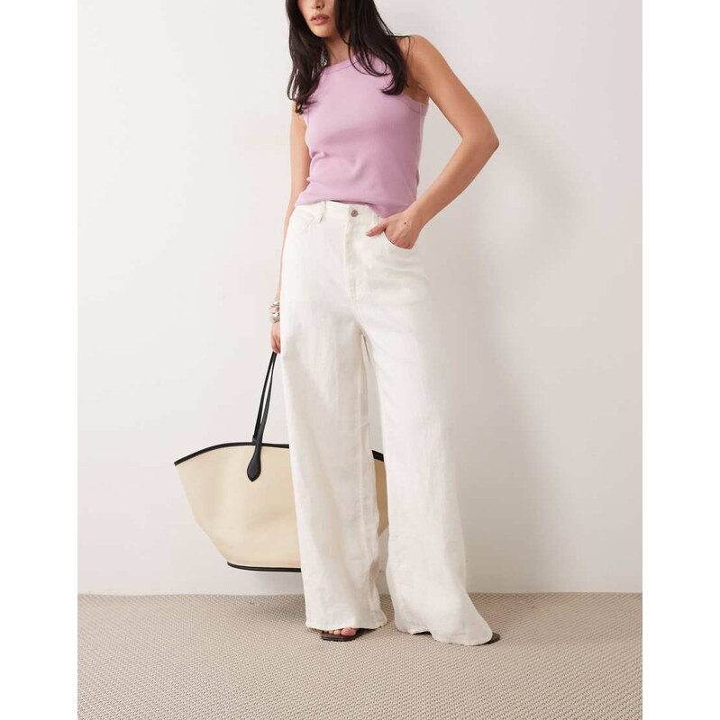 ARKET linen mix wide leg trouser in off white 115422535