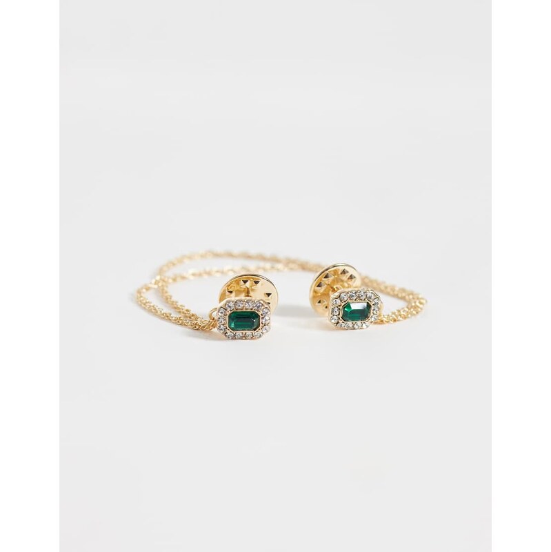 ASOS DESIGN emerald and crystal stone chain collar tips in gold 115422551