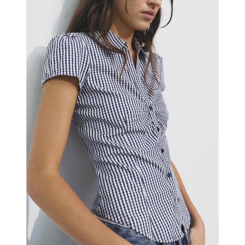 Pull&Bear Gathered short sleeve shirt in dark blue 115422580