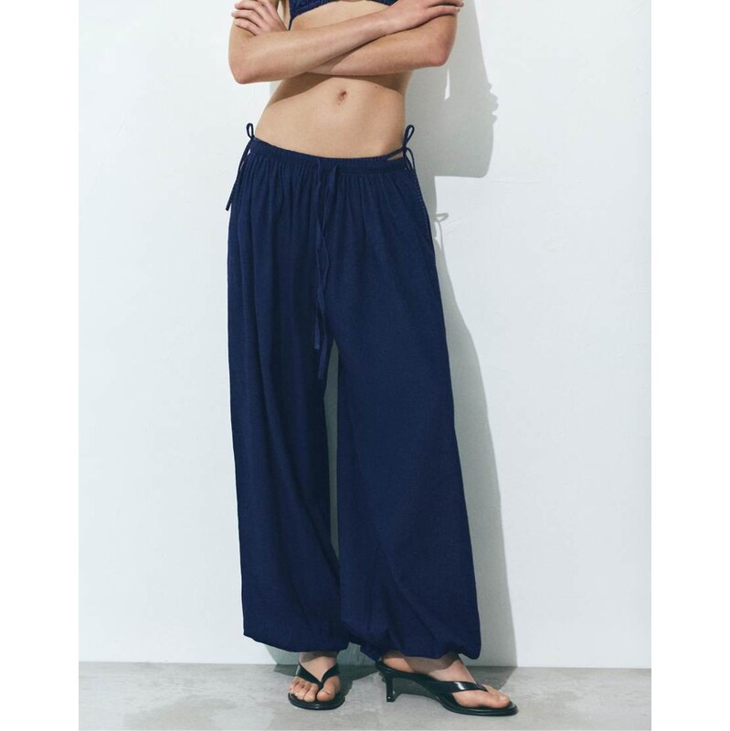 Pull&Bear Sarouel trousers in dark blue