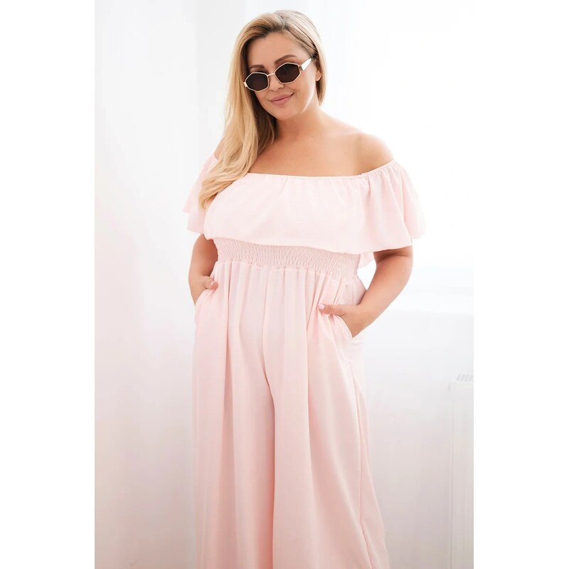 Kesi Włoski Kesi plus size overal s volánem růžový