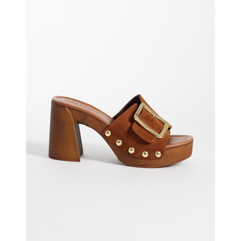 ASOS DESIGN Hometown premium oversized buckle detail heeled mule