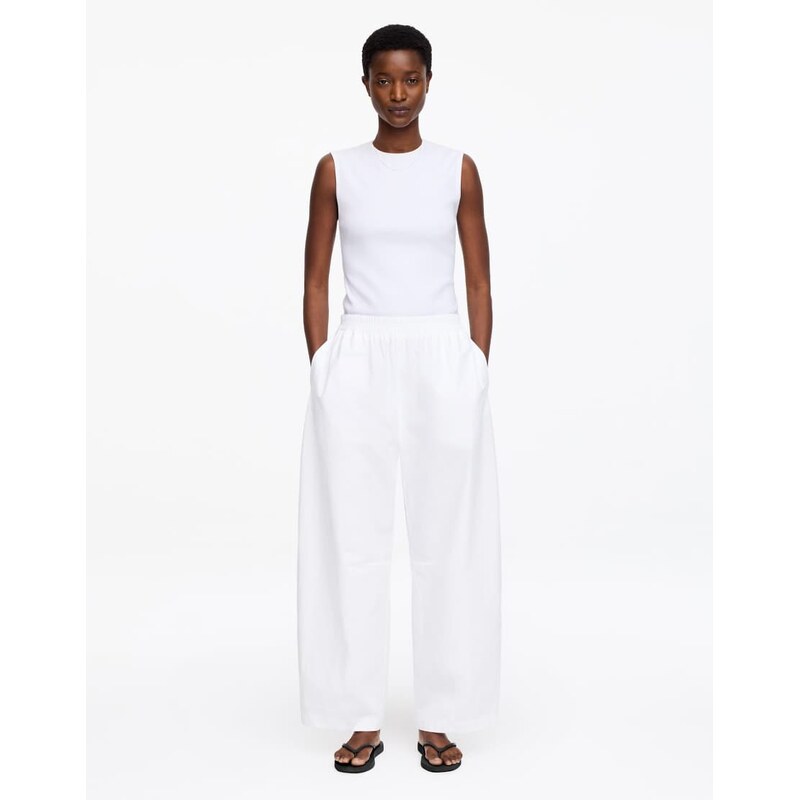 ARKET drawstring cotton poplin trousers in white