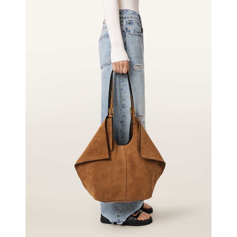 AllSaints Ara suede leather tote bag in brown 115624407