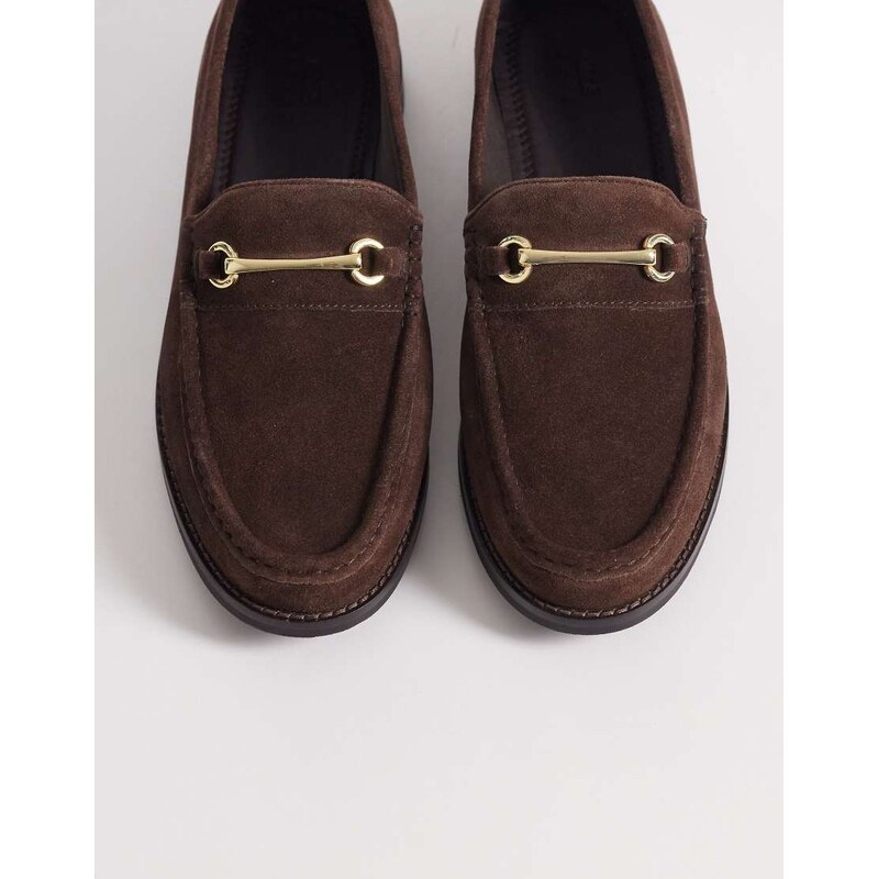 ASOS DESIGN penny snaffle loafer in brown suede-Black