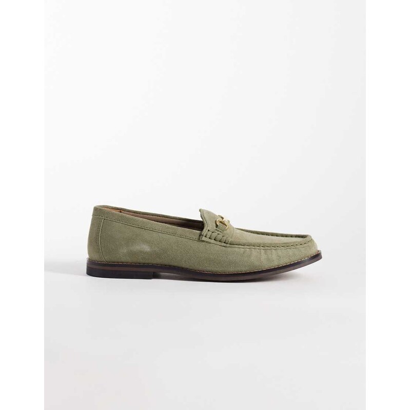 ASOS DESIGN penny snaffle loafer in khaki suede-Green