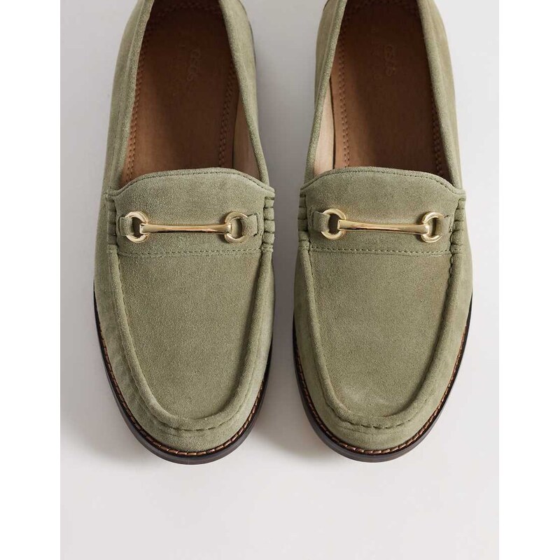 ASOS DESIGN penny snaffle loafer in khaki suede-Green