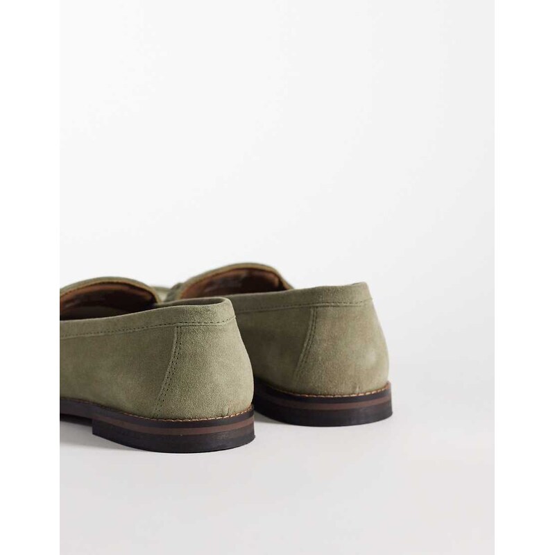 ASOS DESIGN penny snaffle loafer in khaki suede-Green