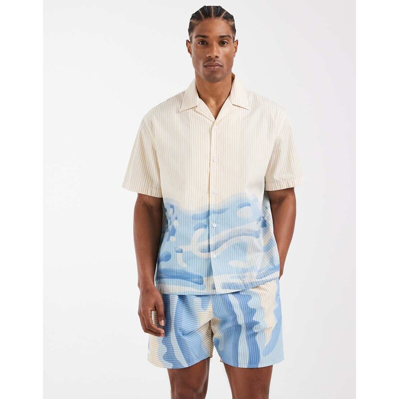 Lacoste co-ord resort shirt with large croc graphic in beige