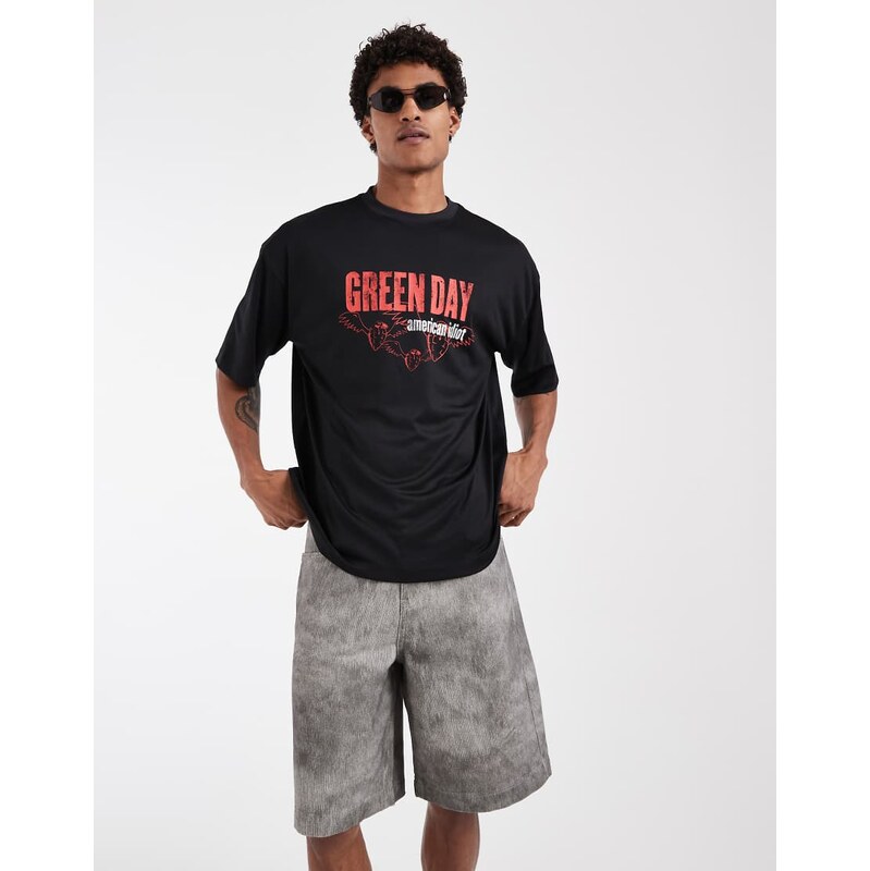 ASOS DESIGN oversized t-shirt with Green day print in black