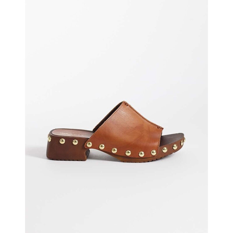 ASOS DESIGN Franco premium mule sandal clogs in tan leather